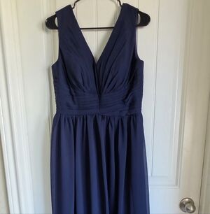Lavetir Navy Blue Chiffon Gown w/ Corset Back, Women's 14 (Fits Like 12)